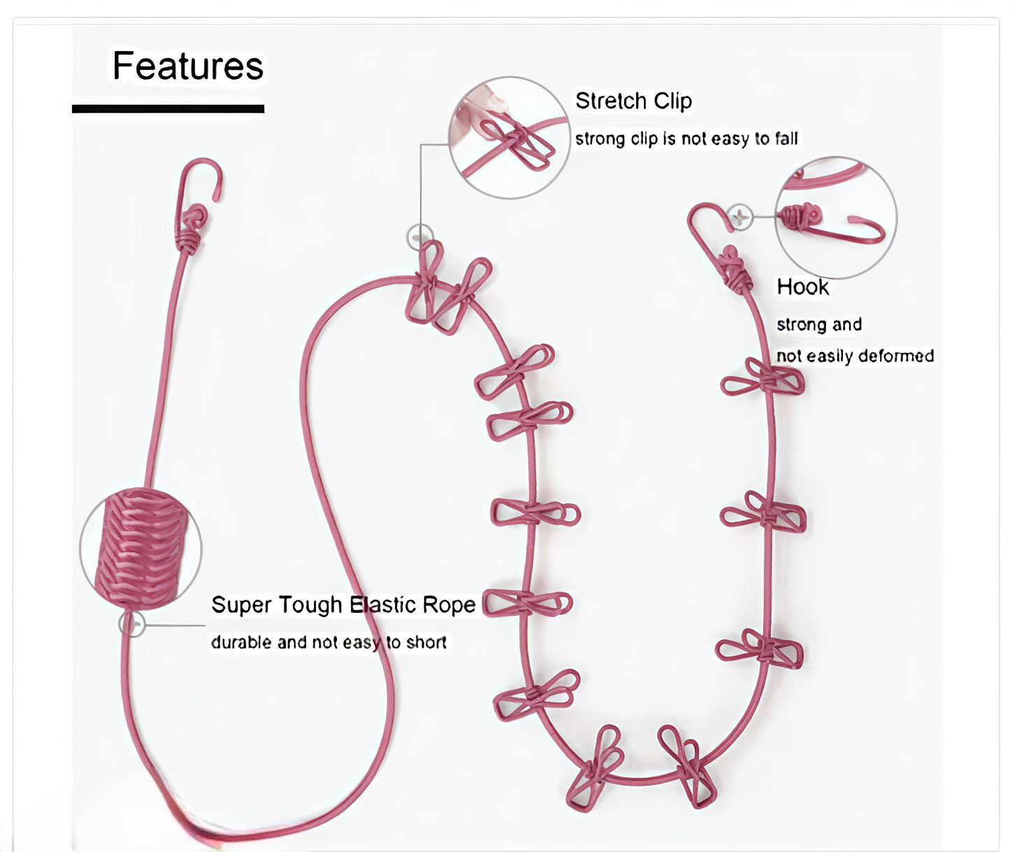 🔥 Buy 2 Get 2 FREE – Elastic Cloth Drying Rope with Hooks & 12 Clips | Travel & Home Use | Windproof & Portable
